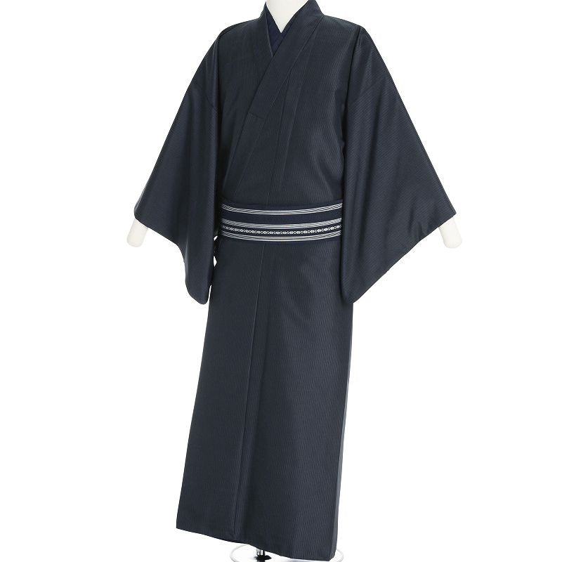 単衣着物レンタル男メンズ「Mサイズ」紺立縞格子(初夏初秋用／ひとえ)撮影和服の画像の2