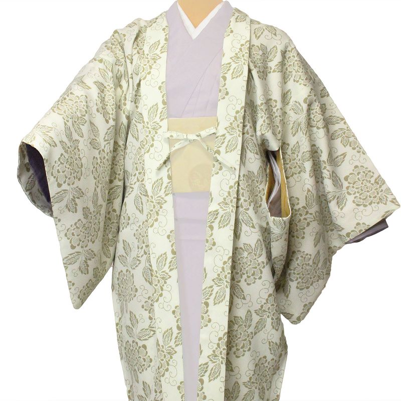 羽織レンタル（女性用・レディース）「フリーサイズ／Fサイズ」白・蟹牡丹(着物・はおりレンタルオプション)の画像