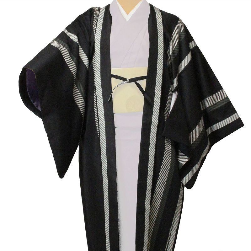 羽織レンタル（女性用・レディース）「フリーサイズ／Fサイズ」黒・縦縞(着物・はおりレンタルオプション)の画像