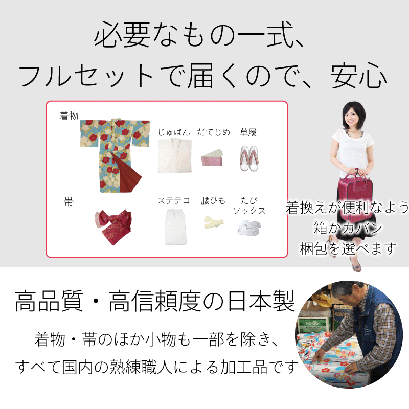 着物レンタル春秋冬用レディース袷小紋セット「Mサイズ」黄緑・市松竹文の説明画像7