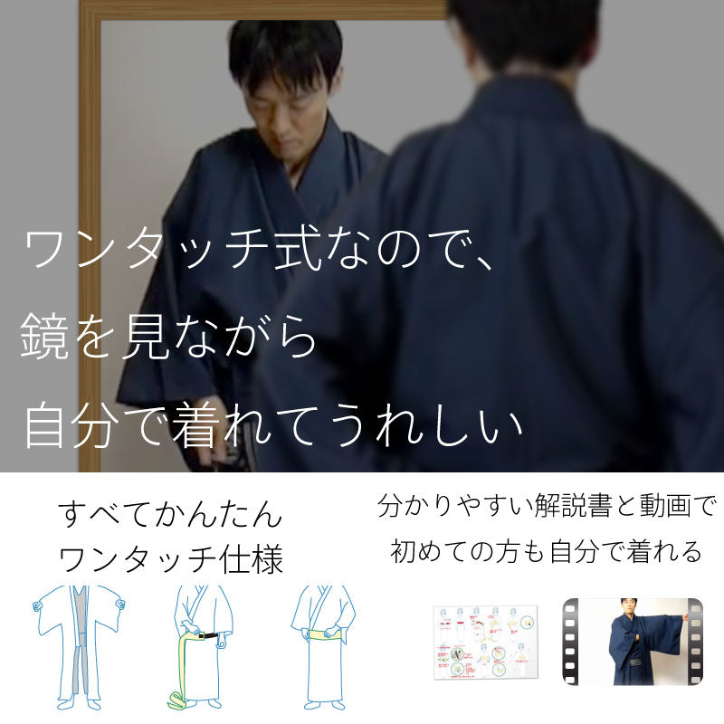 着物レンタル男メンズ「XLサイズ」紺・アンサンブル・紬(初夏・初秋用／単衣)和服の説明画像5