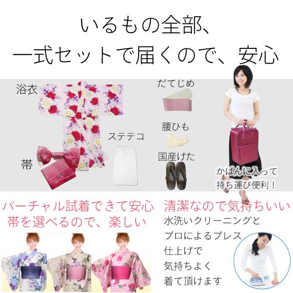 浴衣レンタルセットXSサイズレディースピンク赤桜ワンタッチ着付け簡単の説明画像6